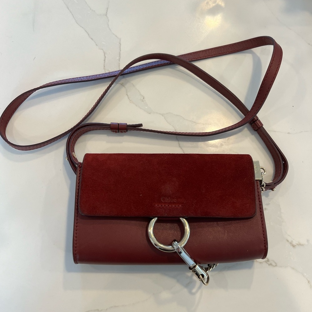 Chloe Red Leather And Suede Small Faye Bag